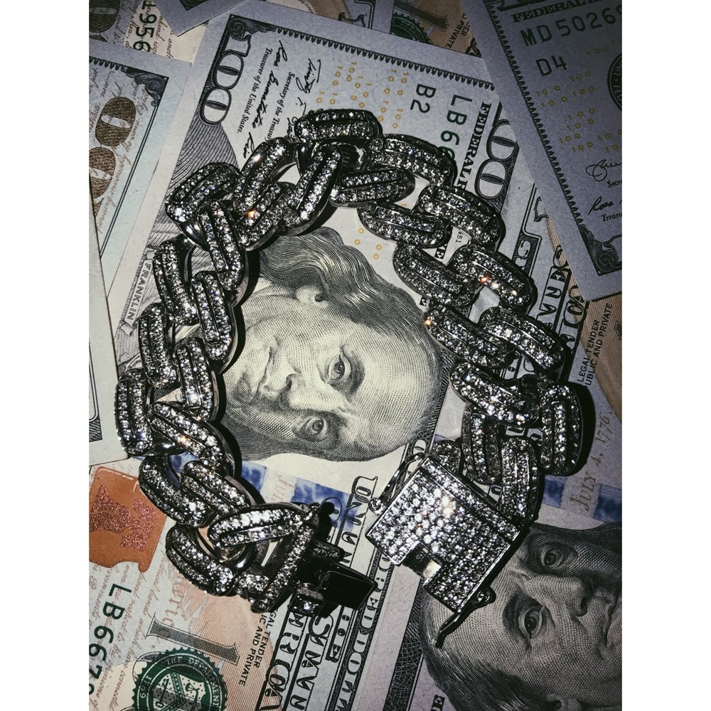 Silver Cuban Bracelet studded w. real Cuban Stones